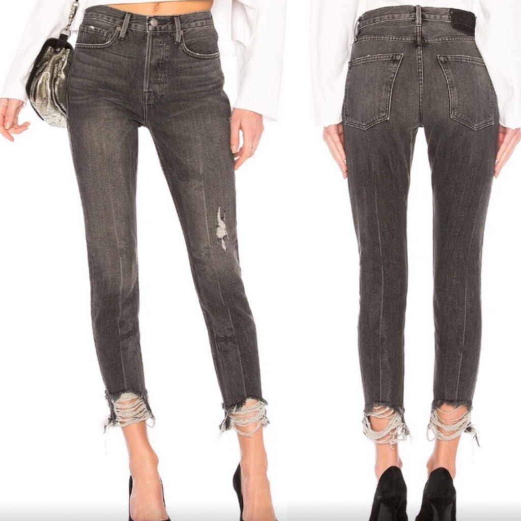 Frame Rigid Re Release Le Original Skinny Fray Edge In Grey Jeans